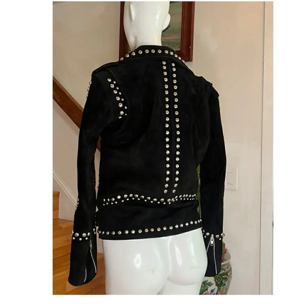 Free People Understated Leather Women's Black Dome Studded Moto Suede Ja…